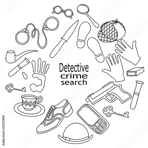 Cartoon cute doodles hand drawn Detective and criminal illustration. Sketch vector
