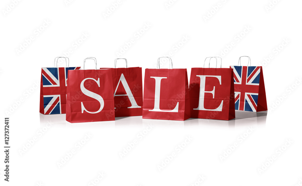 Sales bag. Flag of the united kingdom on shopping bags.