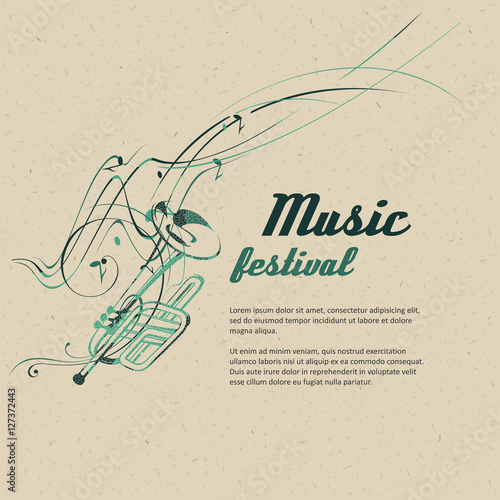 Music. Notes, lines, trumpet.