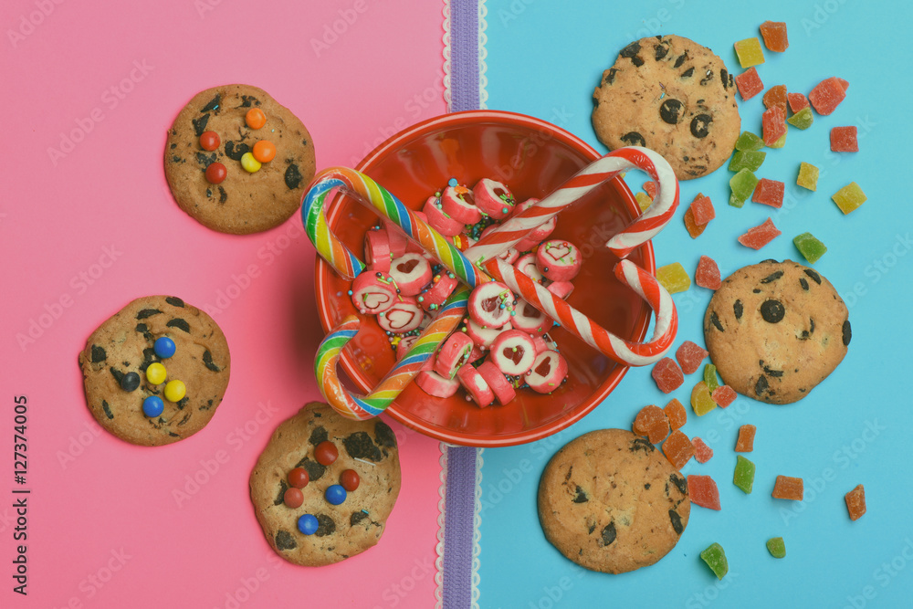 Candies and chocolate chip cookies Candies and chocolate chip cookies