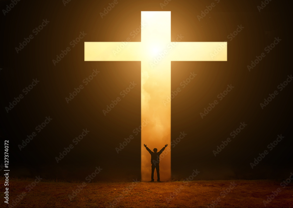 Naklejka premium The man thank God Cross and light