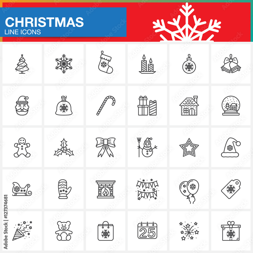 Christmas Holiday line icons set, outline vector symbol collection, linear pictogram pack isolated on white, logo illustration