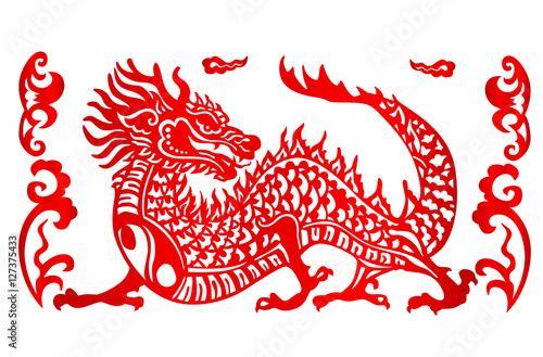 Zodiac Sign for Year of Dragon, The Chinese traditional paper-cut art