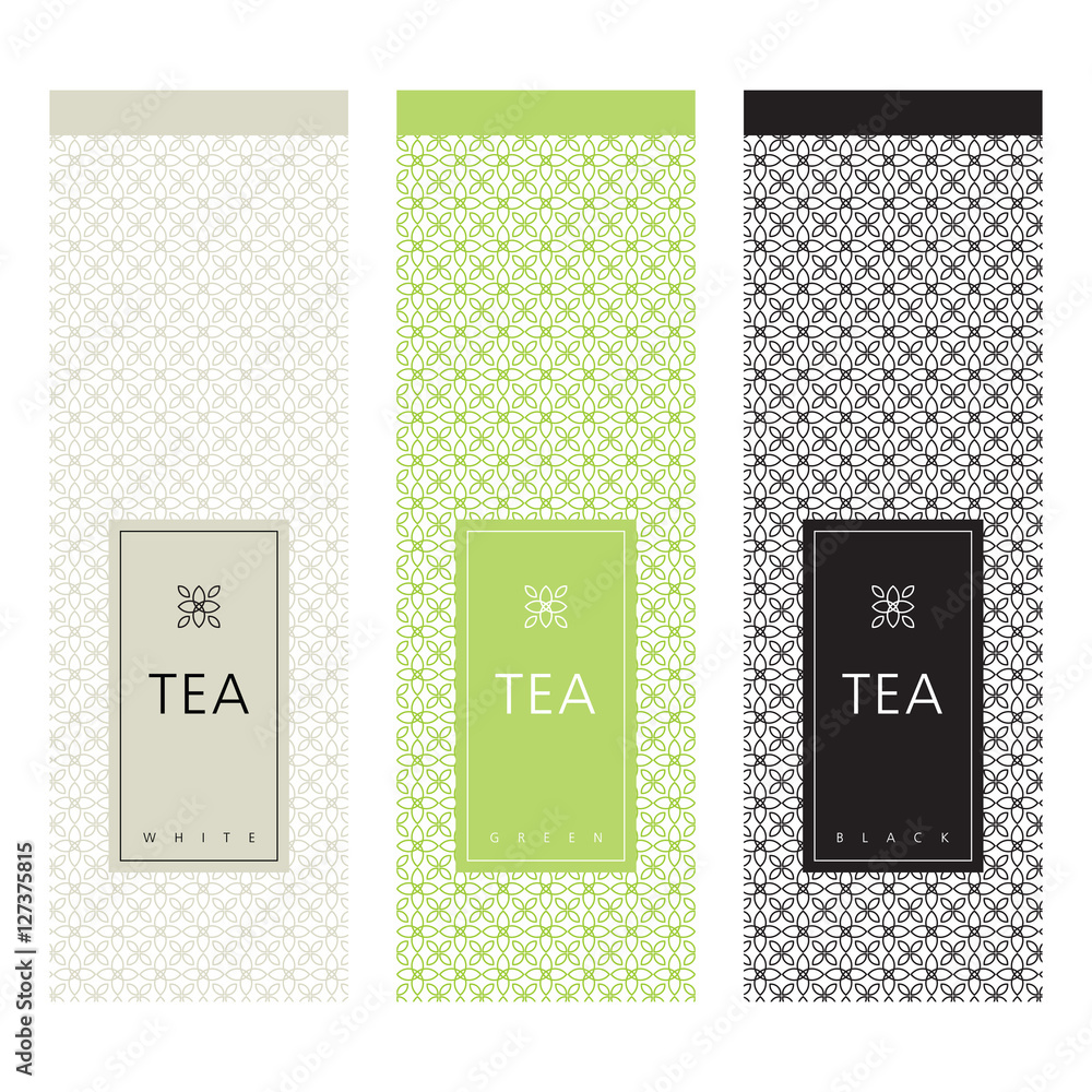 Tea packaging. Template design element. Swatch seamless pattern Tea packaging. Template design element. Swatch seamless pattern