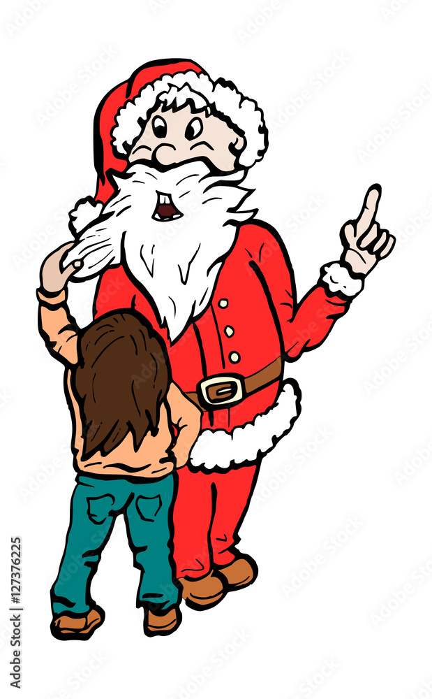 Meisje controleert de baard van de kerstman Meisje controleert de baard van de kerstman