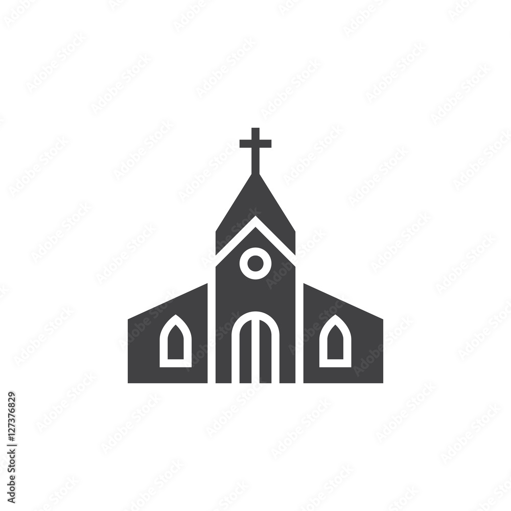 Church building icon vector, filled flat sign, solid pictogram isolated on white, logo illustration Church building icon vector, filled flat sign, solid pictogram isolated on white, logo illustration