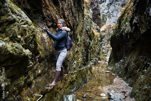 Woman hiker in a canyon