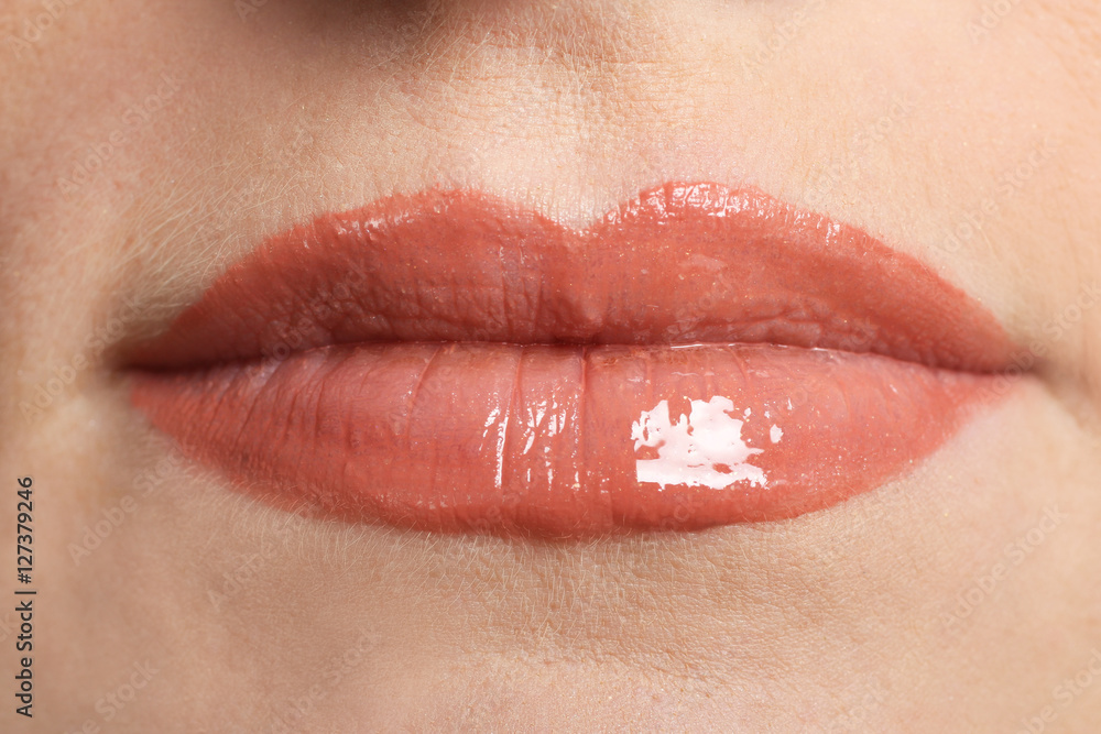 Makeup of a female lips. Close up Makeup of a female lips. Close up