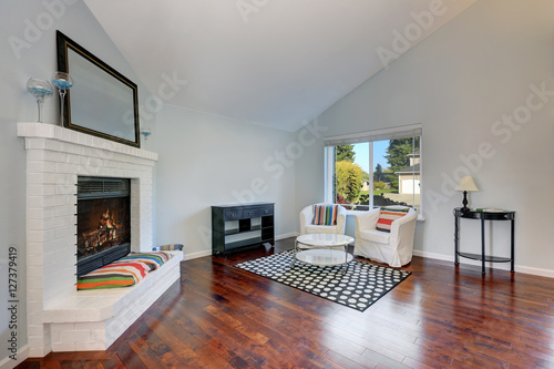 Nicely furnished Living room interior with hardwood floor photo