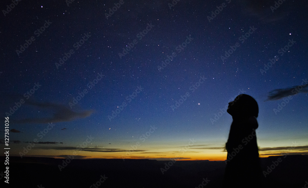 Silhouette of woman looking at Stars