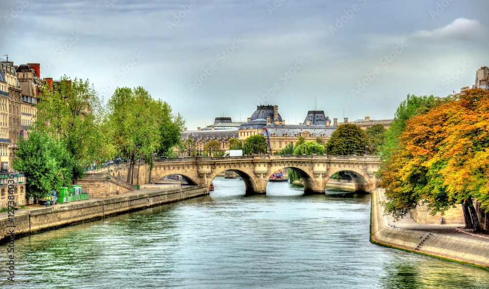 The Seine and Pont Neuf bridge in Paris - France