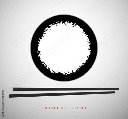 White rice bowl and chinese sticks. Asian food symbol. Good for logo.