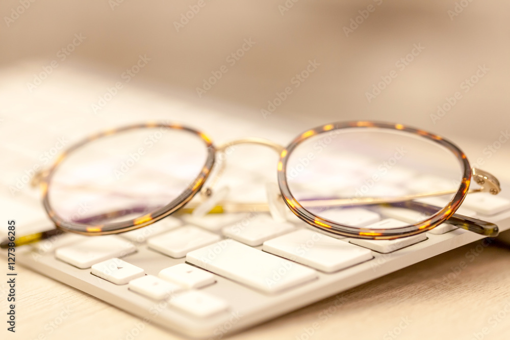 Keyboard and glasses Keyboard and glasses