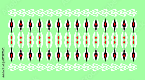 Elegant and decorative border of Hindu and Arabic inspiration of various colors, white and red and green background