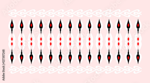 Elegant and decorative border of Hindu and Arabic inspiration of various colors, white, red and black and rose background