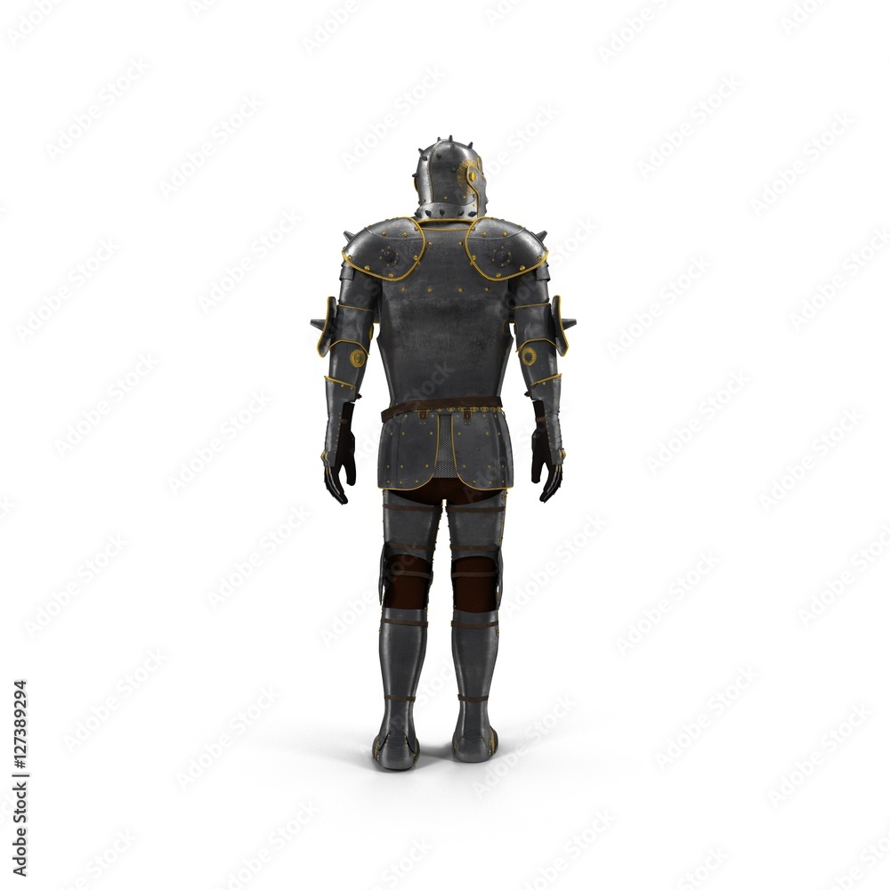 Isolated European Medieval Suit Of Armour or Armor With Helmet on white. 3D illustration