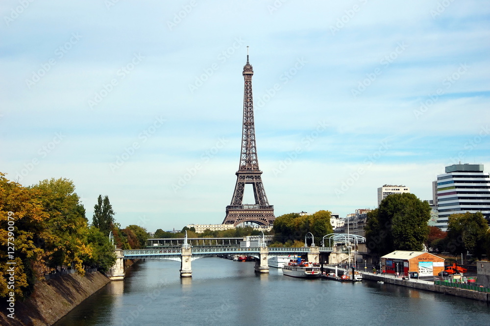 View of the Seine and the Eiffel Tower, Paris, France