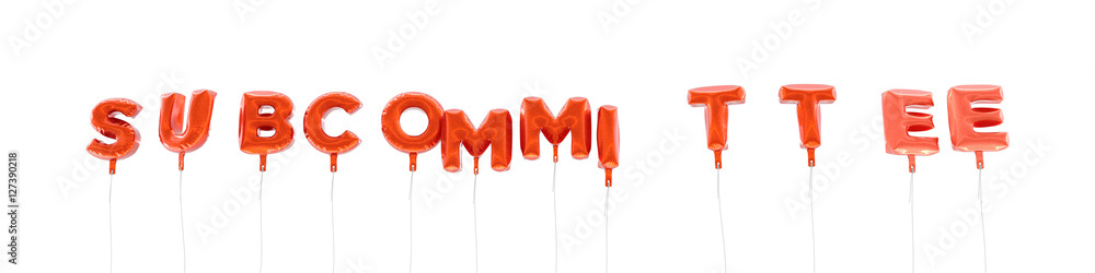 SUBCOMMITTEE - word made from red foil balloons - 3D rendered. Can be used for an online banner ad or a print postcard. SUBCOMMITTEE - word made from red foil balloons - 3D rendered. Can be used for an online banner ad or a print postcard.