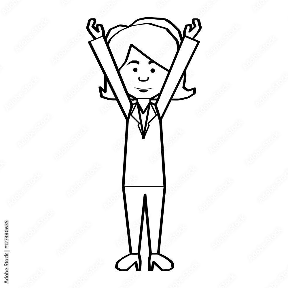 woman with arms up black line cartoon icon image vector illustration design woman with arms up black line cartoon icon image vector illustration design