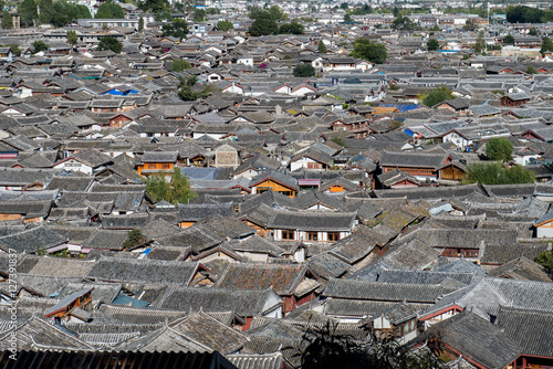 Top View of traditional roof at The Old Town of Lijiang is a UNESCO World Heritage Site located in Lijiang City, Yunnan, China.