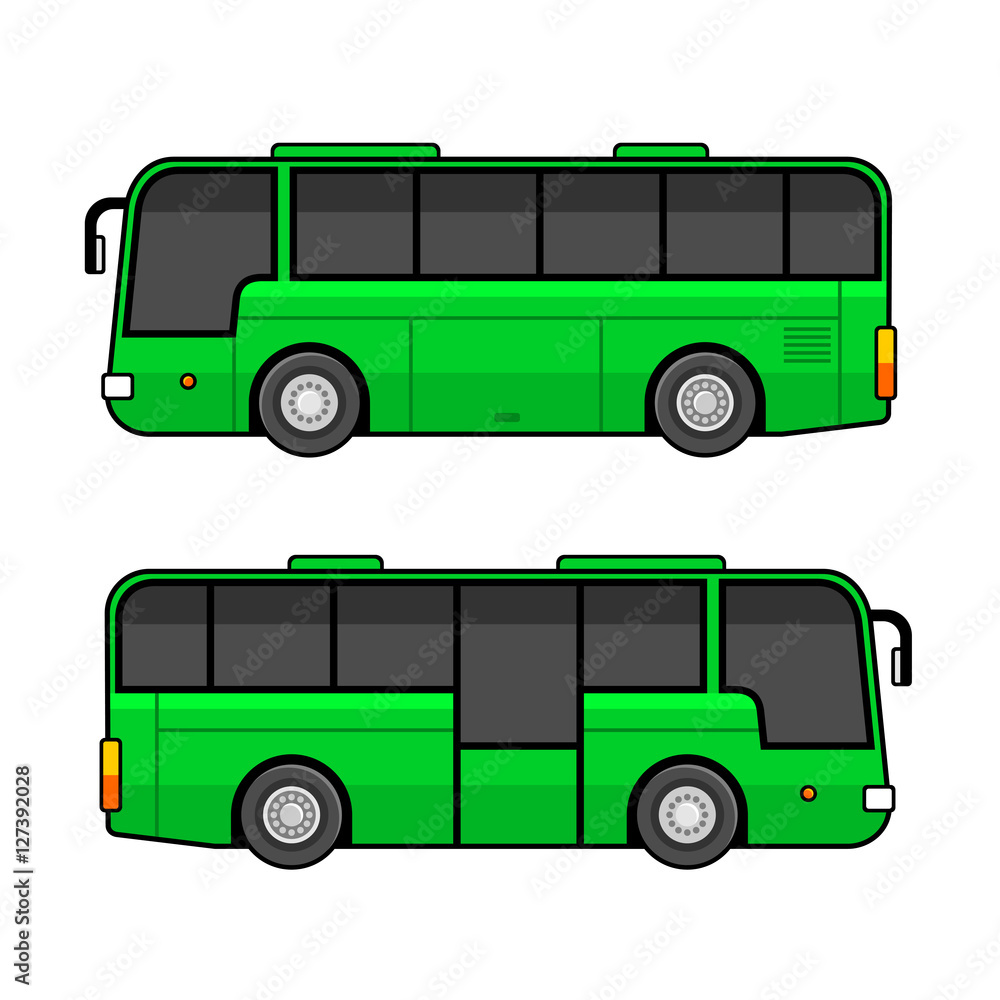 Green Bus Template Set on White Background. Vector