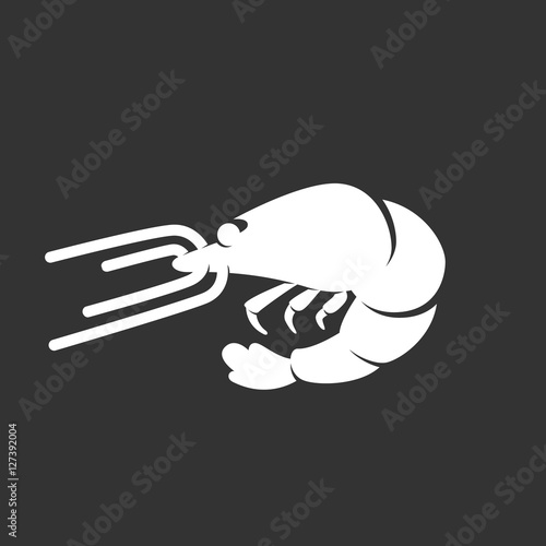 Shrimp logo on black background. Vector icon