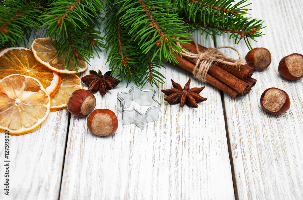baking concept - spices for christmas cookie baking concept - spices for christmas cookie