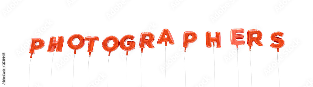 PHOTOGRAPHERS - word made from red foil balloons - 3D rendered. Can be used for an online banner ad or a print postcard. PHOTOGRAPHERS - word made from red foil balloons - 3D rendered. Can be used for an online banner ad or a print postcard.