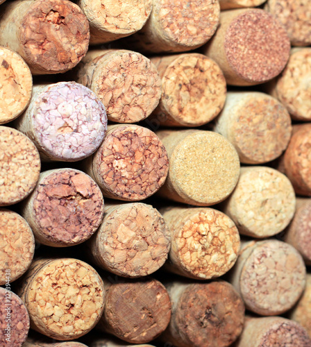Wall of many different wine corks. Closeup of wine corks. Close up of cork wine. 