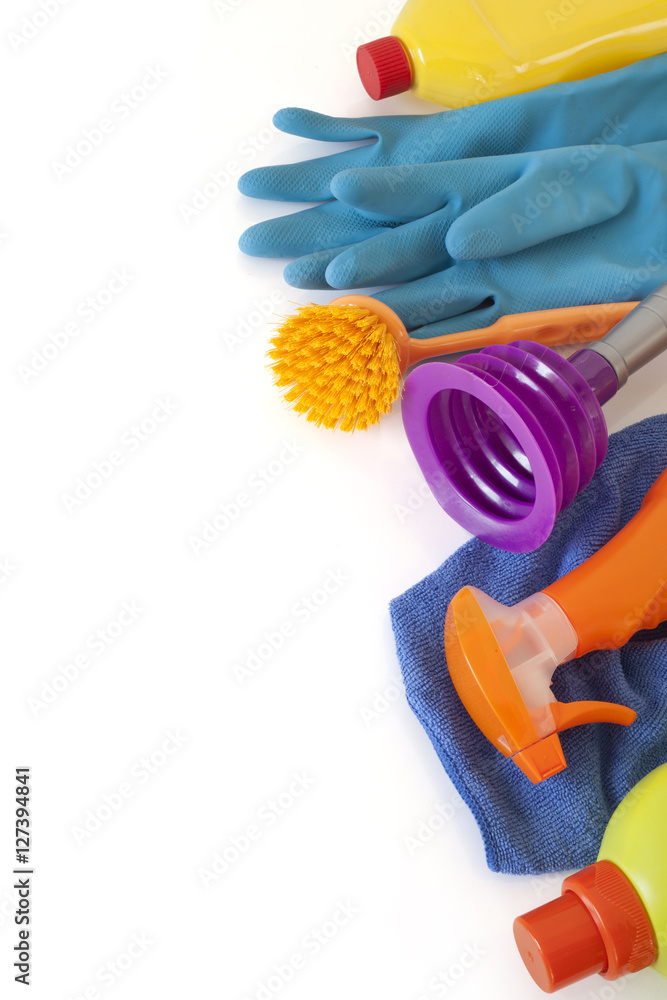 Cleaning equipment on isolated background Cleaning equipment on isolated background