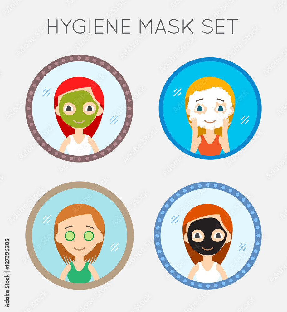 Vector Face Cleaning And Care Actions Set Vector Face Cleaning And Care Actions Set