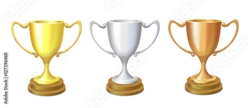 Winner cup gold, silver and bronze set. Trophy icons on a white background, Vector illustration