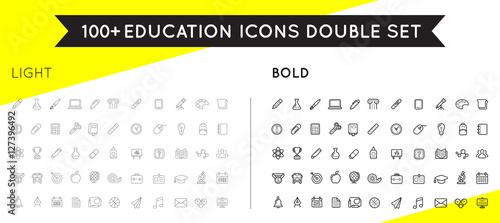 Set of Thin and Bold Vector Education Icons Illustration can be
