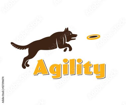 Dog agility logotype. Dog silhouette isolated on white background. Agility dog for your design.