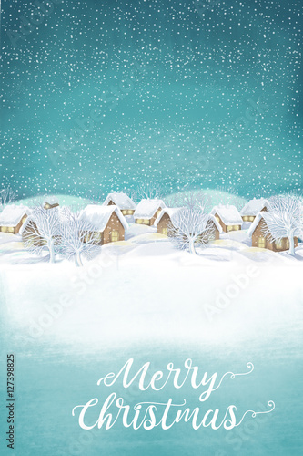 Winter village landscape background. Christmas illustration