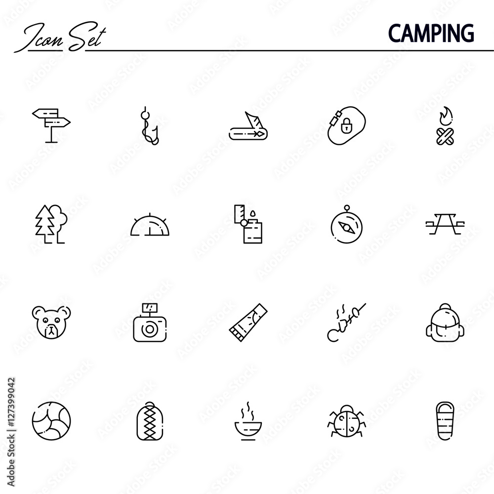 Camping flat icon set.