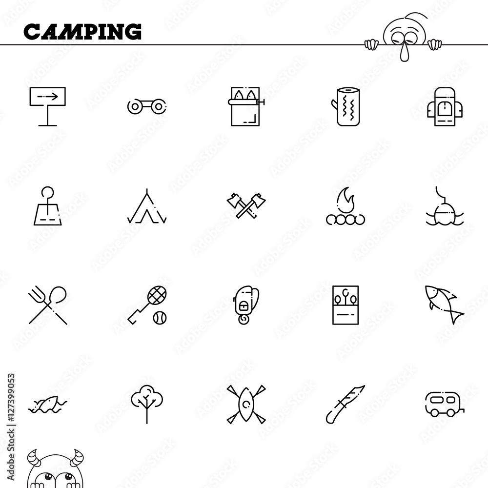 Camping flat icon set. Camping flat icon set.