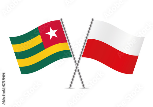 Togo and Poland flags. Vector illustration.