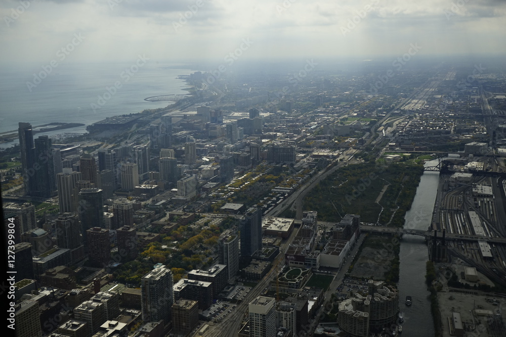 Chicago Skyline, view of North Shore from Willis Tower
