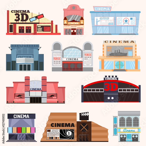 Cinema building vector set.