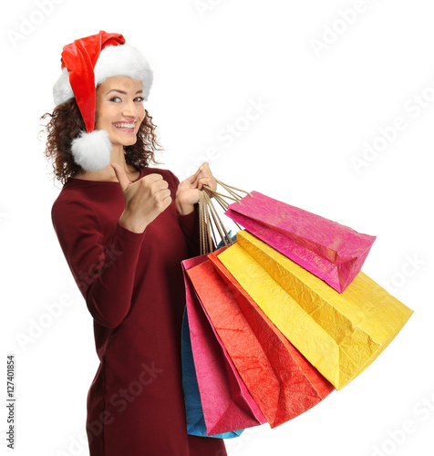 Happy woman holding shoppin...