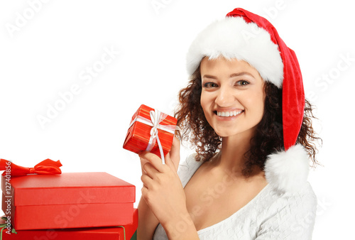 Happy woman holding Christm...