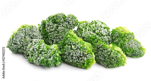 Frozen broccoli isolated on white