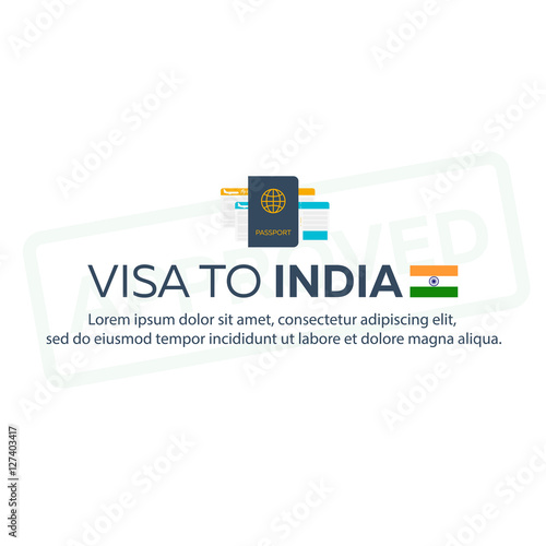 Visa to India. Travel to India. Document for travel. Vector flat illustration.