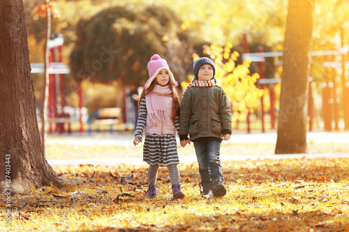 Children walking in park