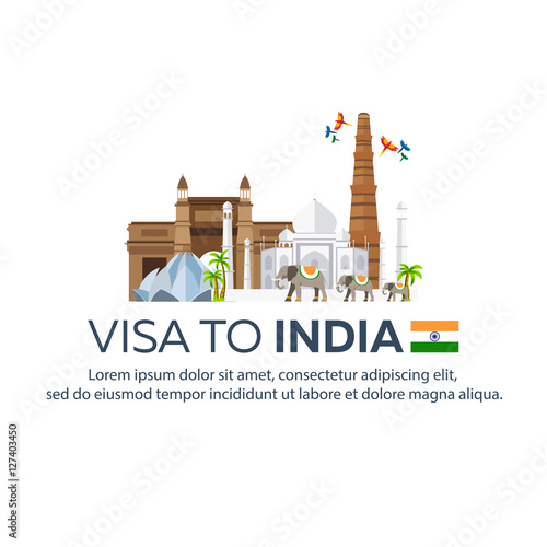 Visa to India. Travel to India. Document for travel. Vector flat illustration.