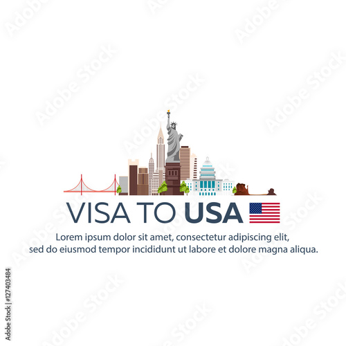 Visa to USA. Travel to USA. Document for travel. Vector flat illustration.