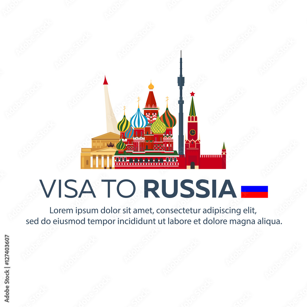 Visa to Russia. Travel to Russia. Document for travel. Vector flat illustration.