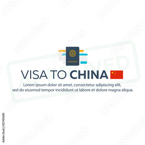 Visa to China. Travel to China. Document for travel. Vector flat illustration.