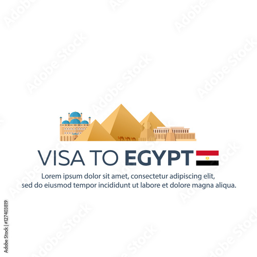 Visa to Egypt. Travel to Egypt. Document for travel. Vector flat illustration.